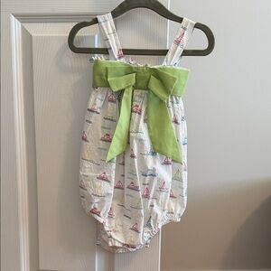 Sailboat Print Kids Bodysuit with Green Bow
